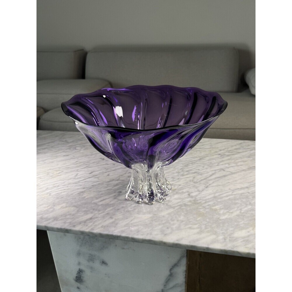 Large 14" Ed Branson Signed 2003 Blown Art Glass Arbor Violet Centerpiece Bowl